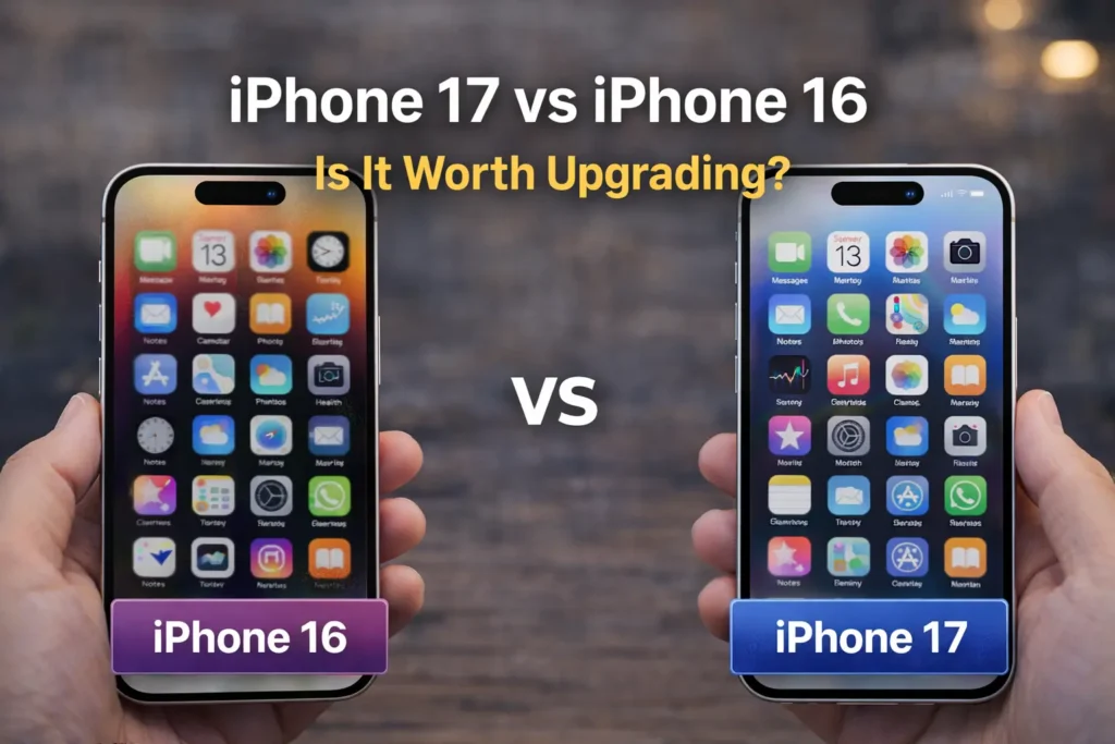 iPhone 17 vs iPhone 16 comparison showing design and display differences